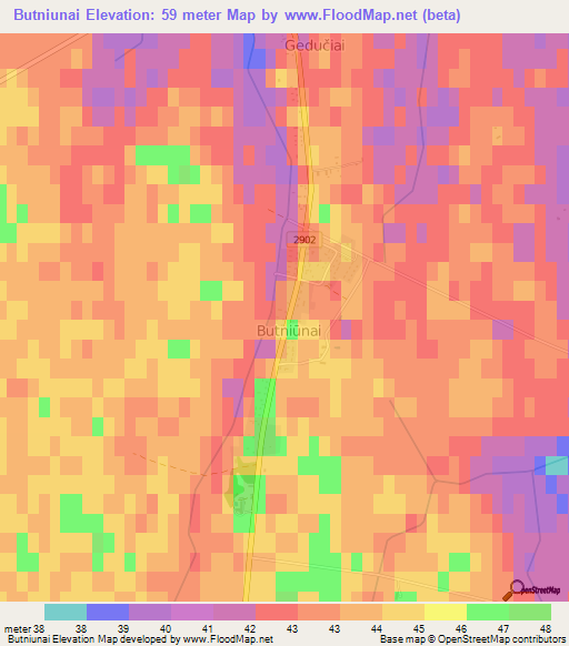 Butniunai,Lithuania Elevation Map