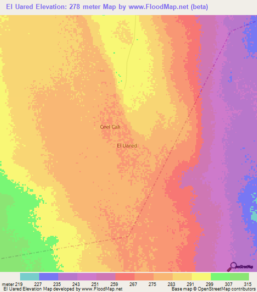 El Uared,Somalia Elevation Map