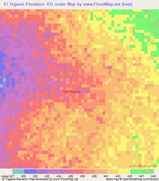 El Tegavei,Somalia Elevation Map