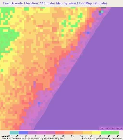 Ceel Bakoole,Somalia Elevation Map