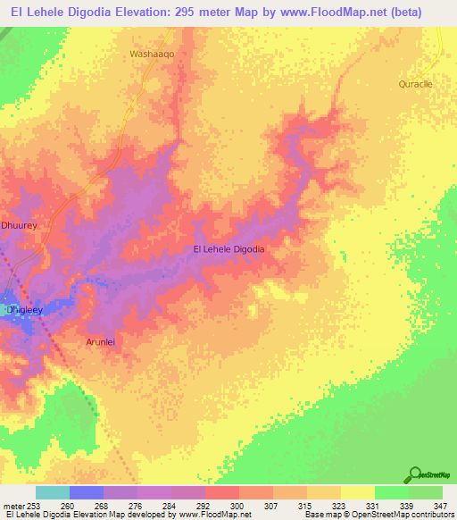 El Lehele Digodia,Somalia Elevation Map