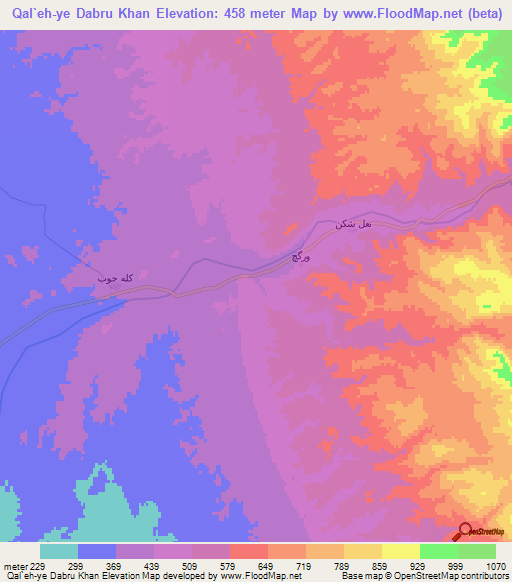 Qal`eh-ye Dabru Khan,Iran Elevation Map