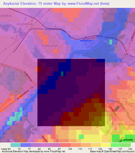 Anyksciai,Lithuania Elevation Map
