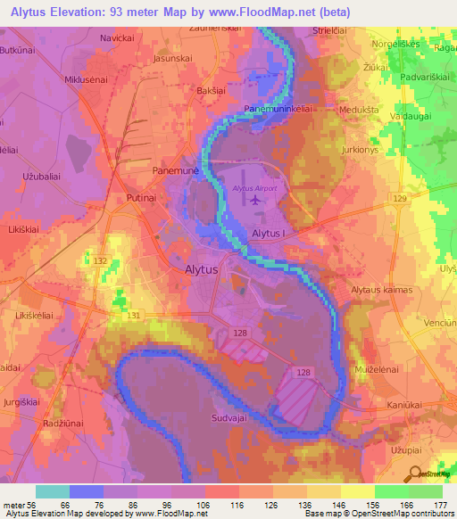 Alytus,Lithuania Elevation Map