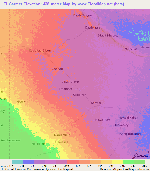 El Garmet,Somalia Elevation Map
