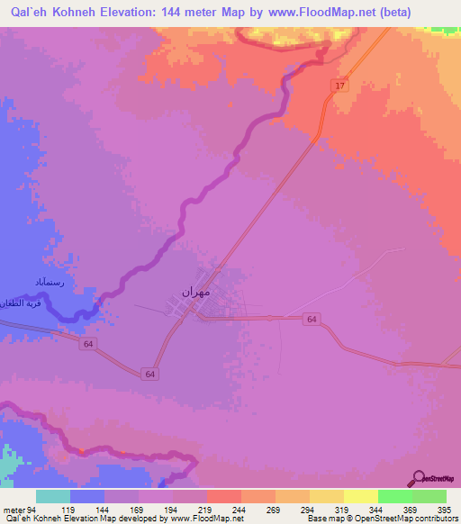 Qal`eh Kohneh,Iran Elevation Map