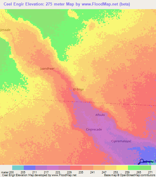 Ceel Engir,Somalia Elevation Map