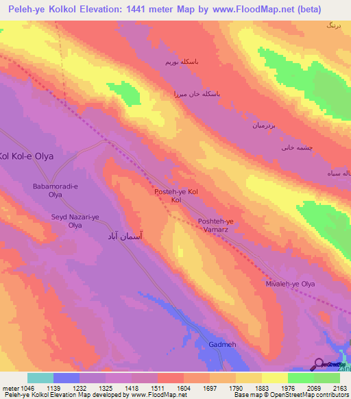 Peleh-ye Kolkol,Iran Elevation Map