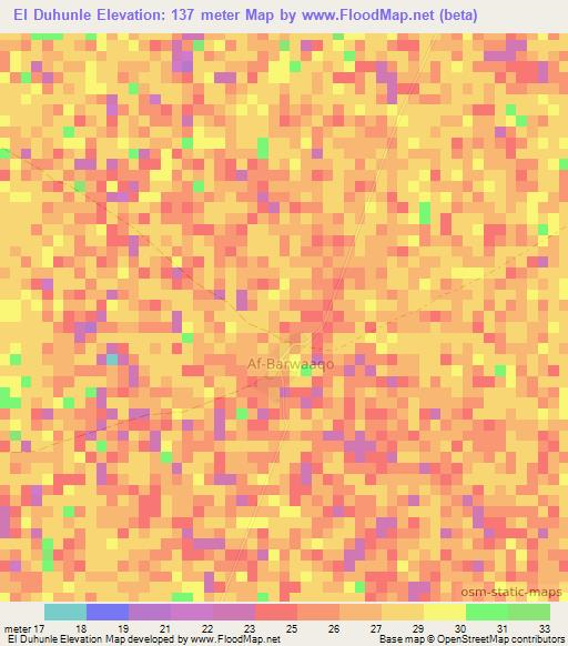 El Duhunle,Somalia Elevation Map