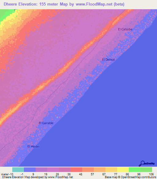 Dheere,Somalia Elevation Map
