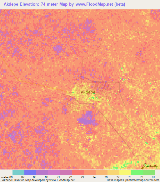 Akdepe,Turkmenistan Elevation Map