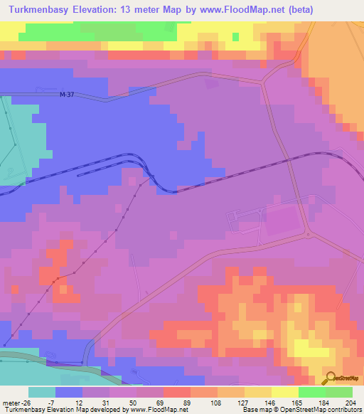 Turkmenbasy,Turkmenistan Elevation Map