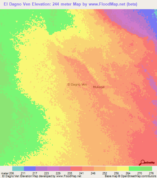 El Dagno Ven,Somalia Elevation Map