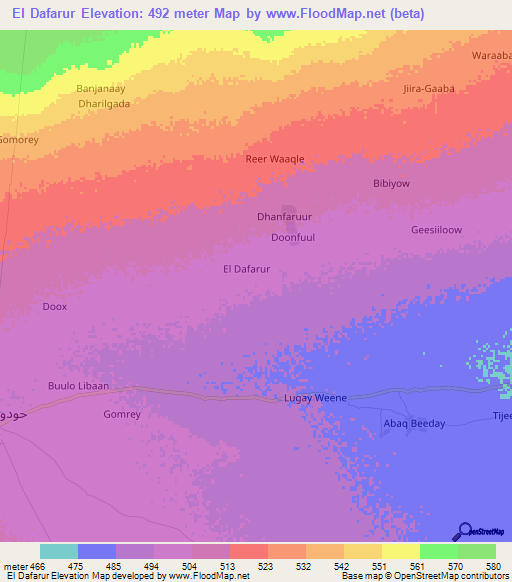 El Dafarur,Somalia Elevation Map