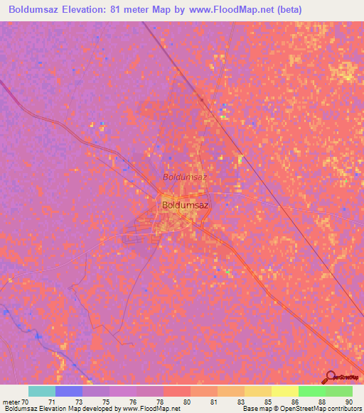 Boldumsaz,Turkmenistan Elevation Map
