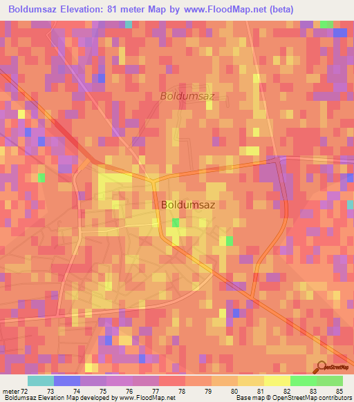 Boldumsaz,Turkmenistan Elevation Map