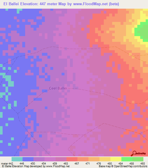 El Ballei,Somalia Elevation Map