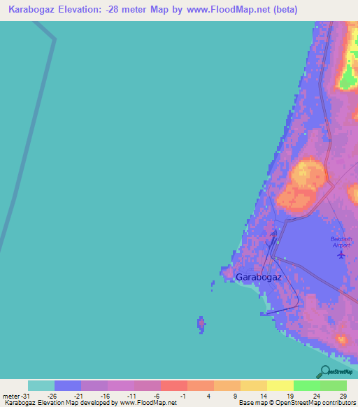 Karabogaz,Turkmenistan Elevation Map