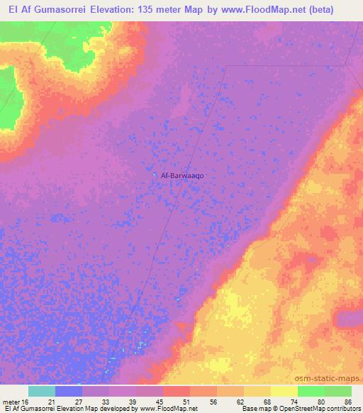 El Af Gumasorrei,Somalia Elevation Map