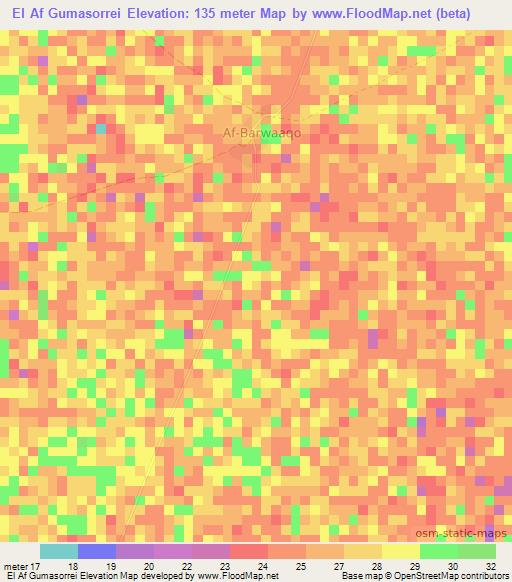 El Af Gumasorrei,Somalia Elevation Map