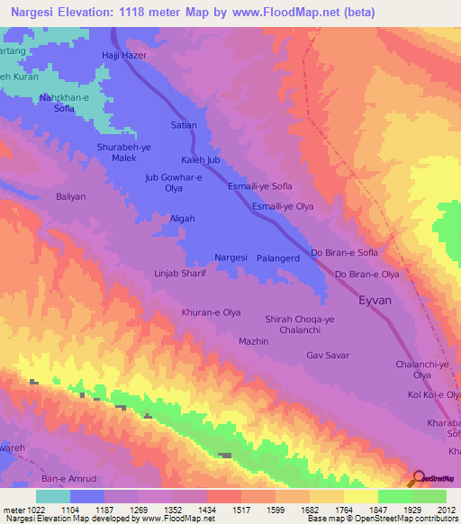 Nargesi,Iran Elevation Map