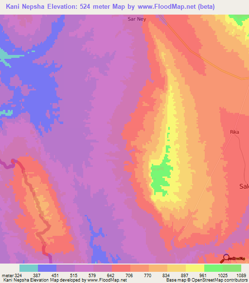 Kani Nepsha,Iran Elevation Map