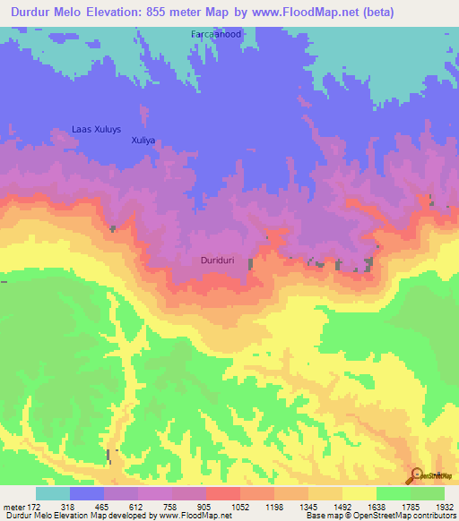 Durdur Melo,Somalia Elevation Map
