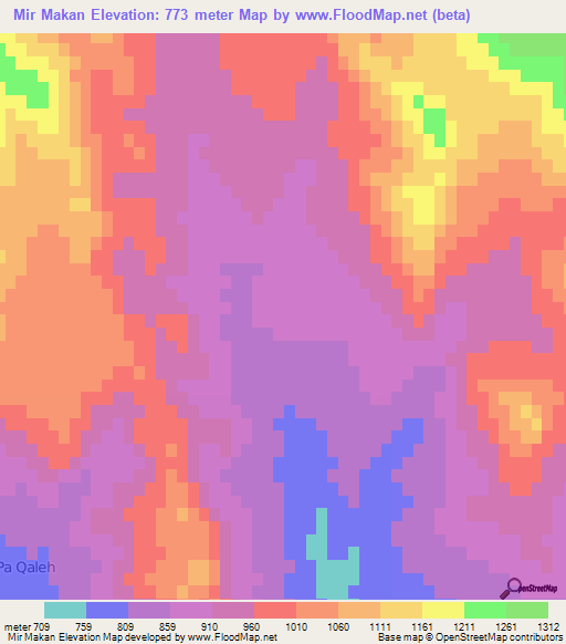 Mir Makan,Iran Elevation Map