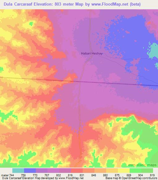 Dula Carcaraaf,Somalia Elevation Map