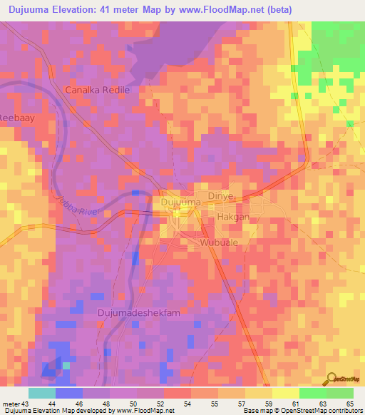 Dujuuma,Somalia Elevation Map