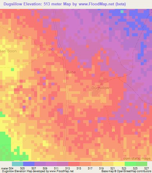 Dugsiilow,Somalia Elevation Map