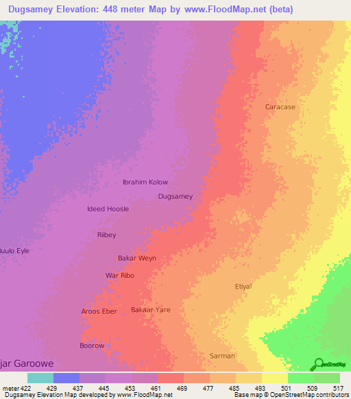 Dugsamey,Somalia Elevation Map