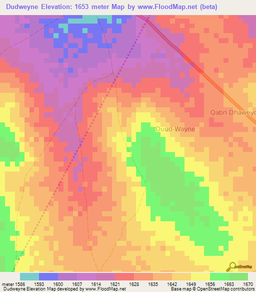 Dudweyne,Somalia Elevation Map