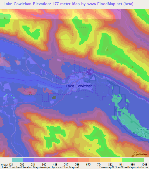 Lake Cowichan,Canada Elevation Map