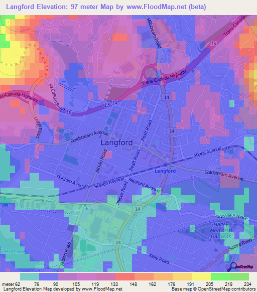 Langford,Canada Elevation Map