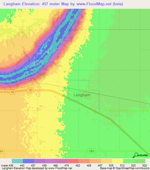 Langham,Canada Elevation Map