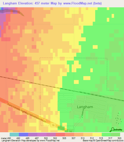Langham,Canada Elevation Map