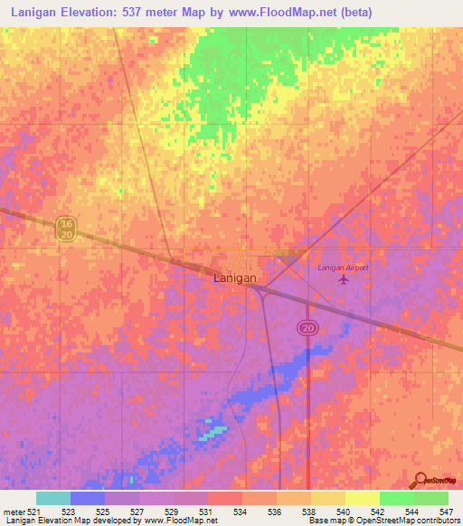Lanigan,Canada Elevation Map