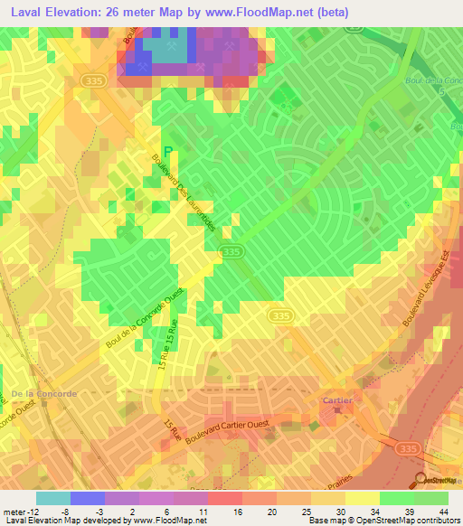 Laval,Canada Elevation Map