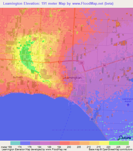 Leamington,Canada Elevation Map