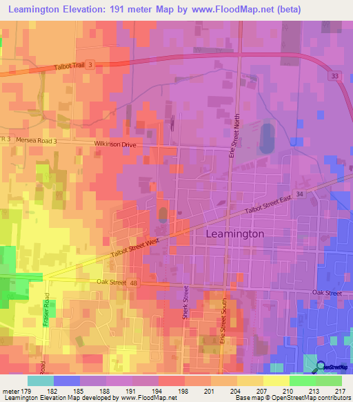 Leamington,Canada Elevation Map