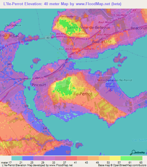 L'Ile-Perrot,Canada Elevation Map