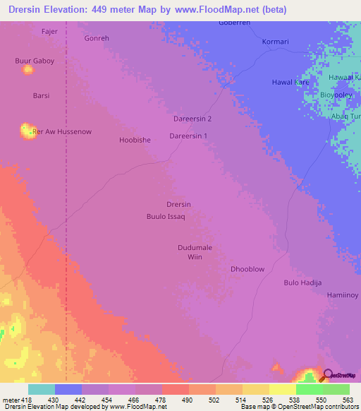 Drersin,Somalia Elevation Map