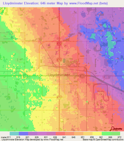 Lloydminster,Canada Elevation Map