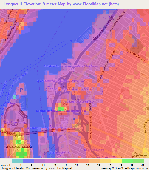 Longueuil,Canada Elevation Map