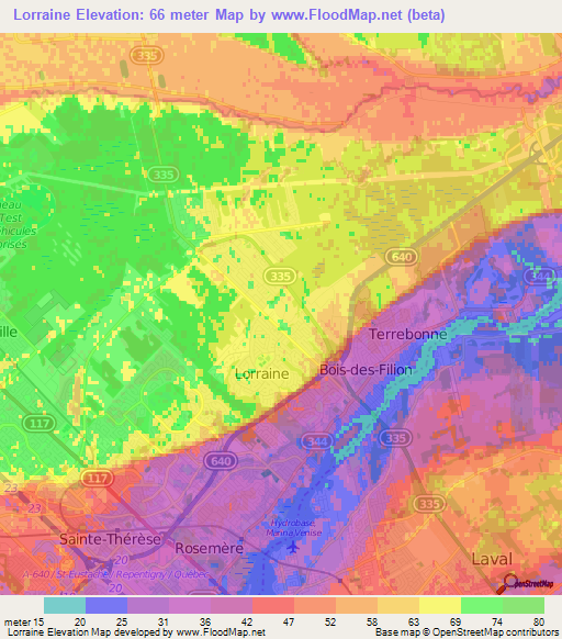 Lorraine,Canada Elevation Map