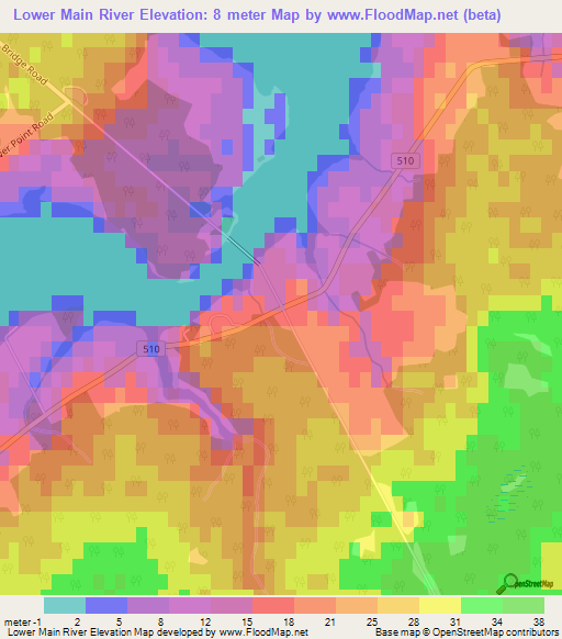 Lower Main River,Canada Elevation Map