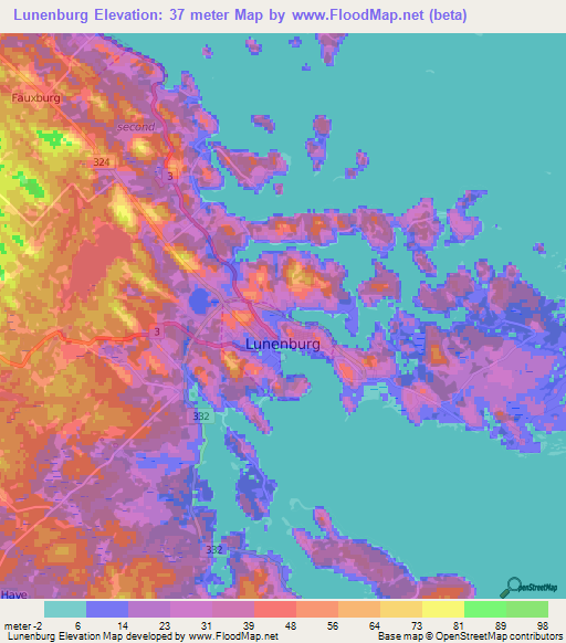 Lunenburg,Canada Elevation Map