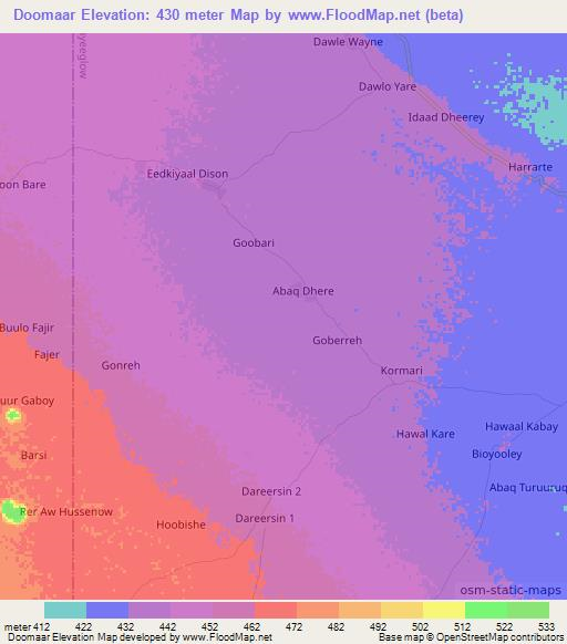 Doomaar,Somalia Elevation Map