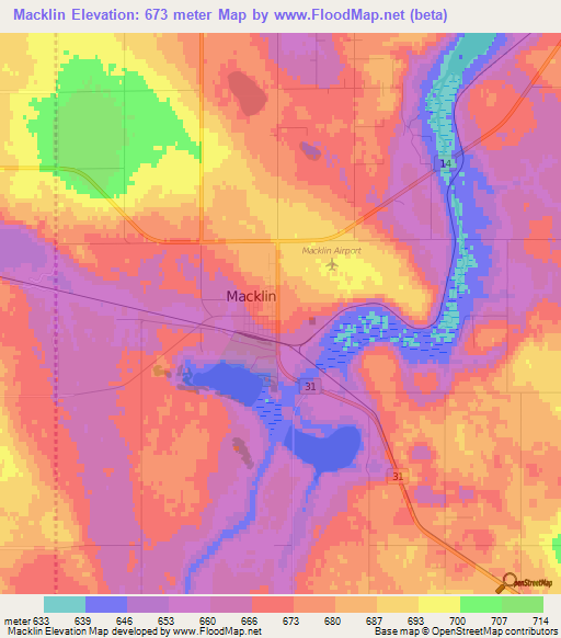 Macklin,Canada Elevation Map